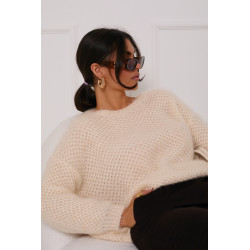 SWETER Z PUSZYSTEJ DZIANINY O AŻUROWYM SPLOCIE