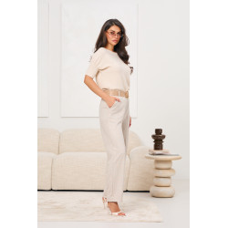 Spodnie w drobną kratkę z paskiem | Hurtownia odzieży italiamoda.pl