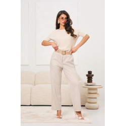 Spodnie w drobną kratkę z paskiem | Hurtownia odzieży italiamoda.pl