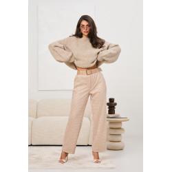 Spodnie w drobną kratkę z paskiem | Hurtownia odzieży italiamoda.pl