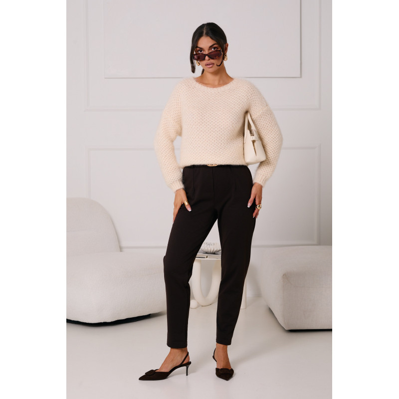 SWETER Z PUSZYSTEJ DZIANINY O AŻUROWYM SPLOCIE