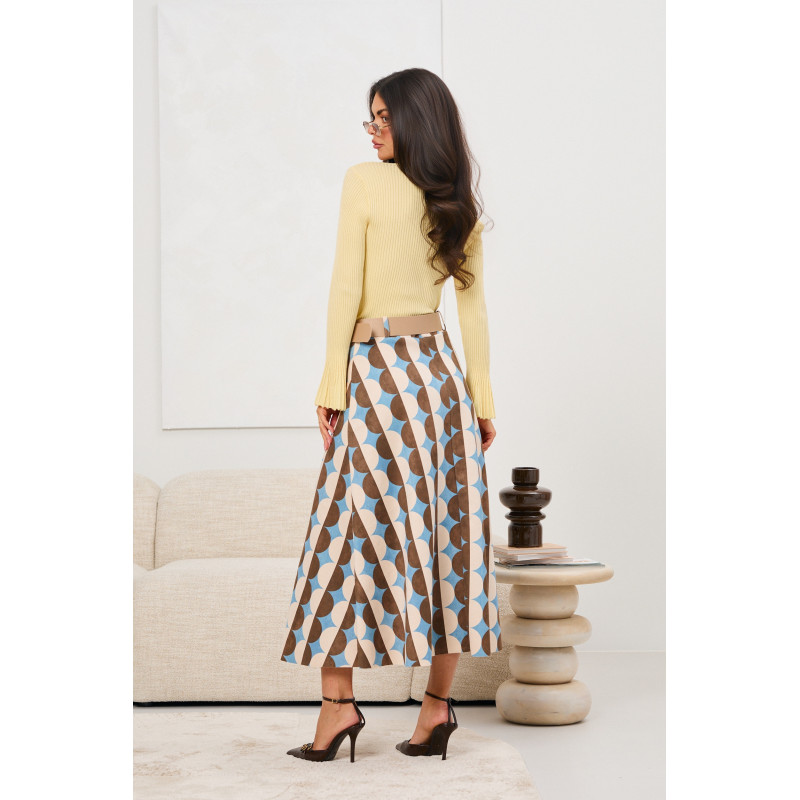 Spódnica midi z geometrycznym printem i paskiem | Hurt odzieży włoskiej online