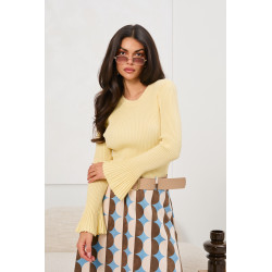 Prążkowany sweter z rozszerzanymi rękawami | Hurtownia odzieży damskiej