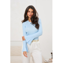 Prążkowany sweter z rozszerzanymi rękawami | Hurtownia odzieży damskiej