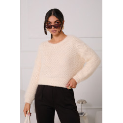 SWETER Z PUSZYSTEJ DZIANINY O AŻUROWYM SPLOCIE