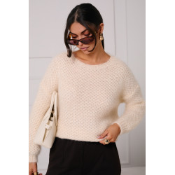 SWETER Z PUSZYSTEJ DZIANINY O AŻUROWYM SPLOCIE
