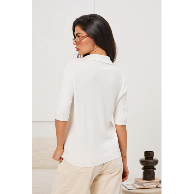 Sweter z kołnierzykiem polo i rękawem 3/4