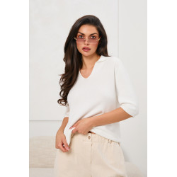 Sweter z kołnierzykiem polo i rękawem 3/4