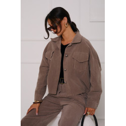 SZTRUKSOWA KURTKA OVERSIZE Z KIESZENIAMI