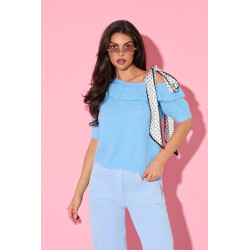 Sweter z odkrytym ramieniem i apaszką w grochy | Hurtownia odzieży damskiej do butiku