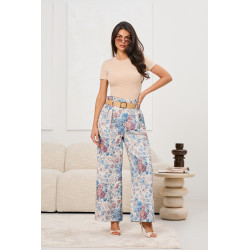 Spodnie typu palazzo w pastelowy kwiatowy wzór | Hurtownia odzieży damskiej do butiku