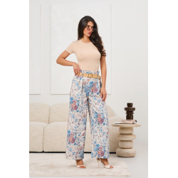 Spodnie typu palazzo w pastelowy kwiatowy wzór | Hurtownia odzieży damskiej do butiku