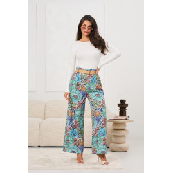 Kwiatowe spodnie typu palazzo z wysokim stanem | Hurtownia odzieży damskiej do butiku