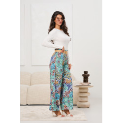 Kwiatowe spodnie typu palazzo z wysokim stanem | Hurtownia odzieży damskiej do butiku