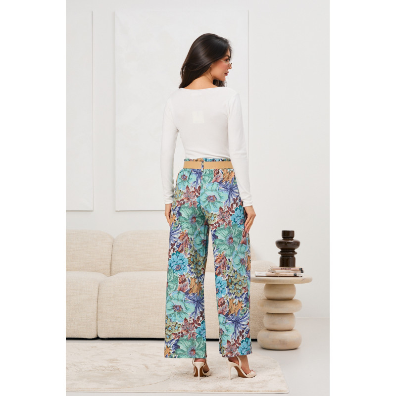 Kwiatowe spodnie palazzo z wysokim stanem