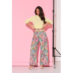 Kwieciste spodnie palazzo z wysokim stanem | Hurtownia odzieży damskiej do butiku