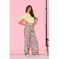 Kwieciste spodnie palazzo z wysokim stanem | Hurtownia odzieży damskiej do butiku