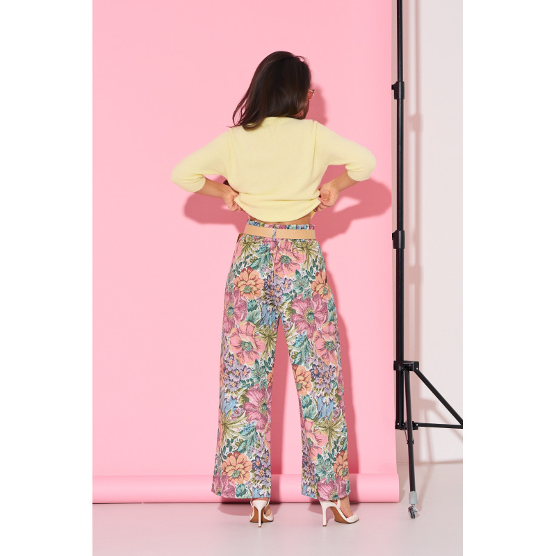 Kwieciste spodnie palazzo z wysokim stanem | Hurtownia odzieży damskiej do butiku