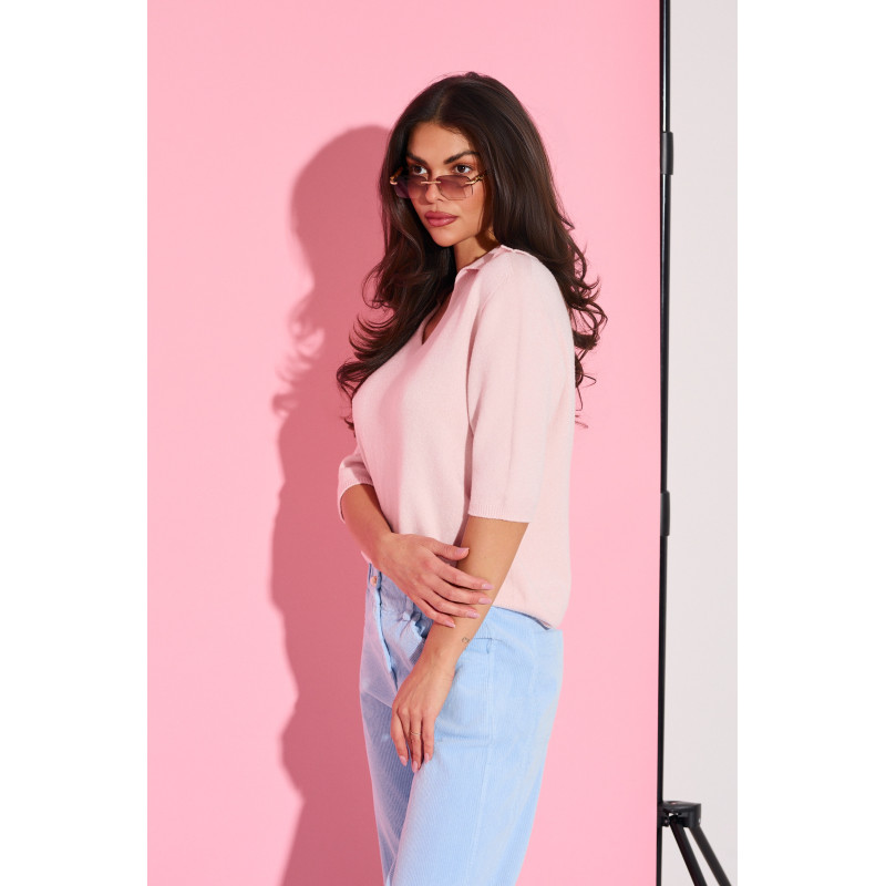 Sweter z kołnierzykiem polo i rękawem 3/4