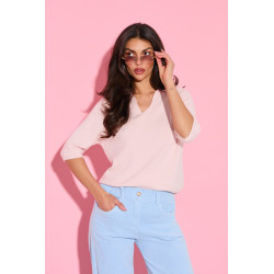 Sweter z kołnierzykiem polo i rękawem 3/4