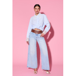 Jeansy wide leg z szerokim paskiem