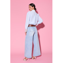 Jeansy wide leg z szerokim paskiem