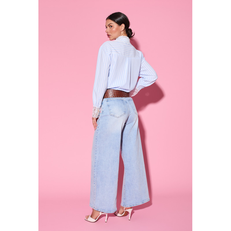 Jeansy wide leg z szerokim paskiem