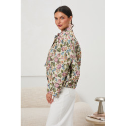 Krótka kurtka w kwiaty z kieszeniami