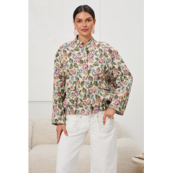 Krótka kurtka w kwiaty z kieszeniami