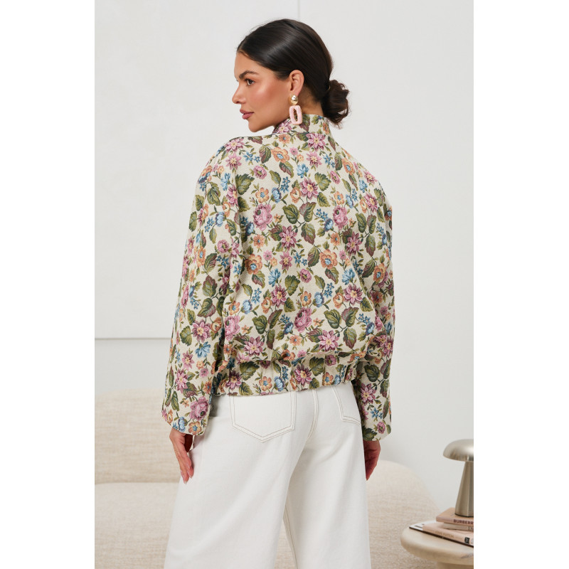Krótka kurtka w kwiaty z kieszeniami