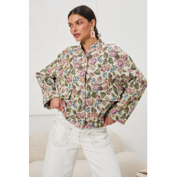 Krótka kurtka w kwiaty z kieszeniami