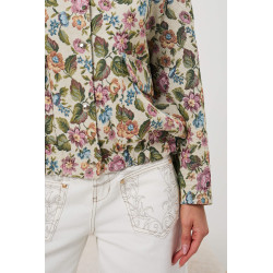 Krótka kurtka w kwiaty z kieszeniami