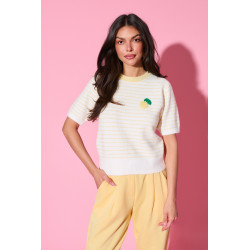 Dzianinowy sweter w paski z cytryną