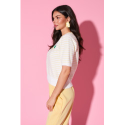 Dzianinowy sweter w paski z cytryną