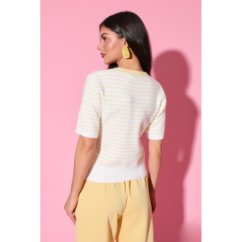 Dzianinowy sweter w paski z cytryną