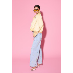 Jeansy straight fit z haftem kwiatowym