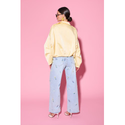 Jeansy straight fit z haftem kwiatowym