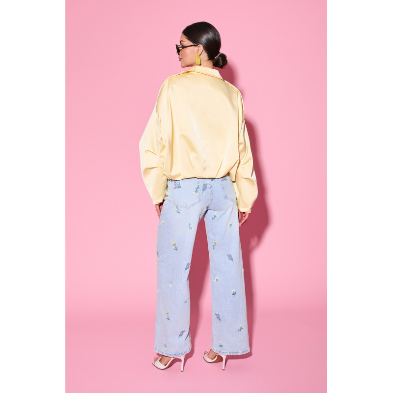 Jeansy straight fit z haftem kwiatowym