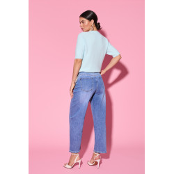 Jeansy straight fit z ozdobnym łańcuszkiem