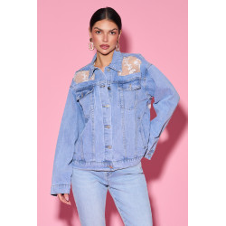 Jeansowa kurtka z koronkowymi wstawkami