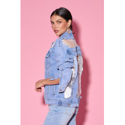 Jeansowa kurtka z koronkowymi wstawkami
