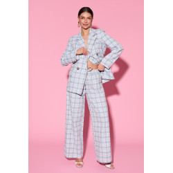 Spodnie w kratę z szeroką nogawką i wiązaniem