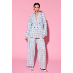 Spodnie w kratę z szeroką nogawką i wiązaniem