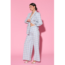 Spodnie w kratę z szeroką nogawką i wiązaniem