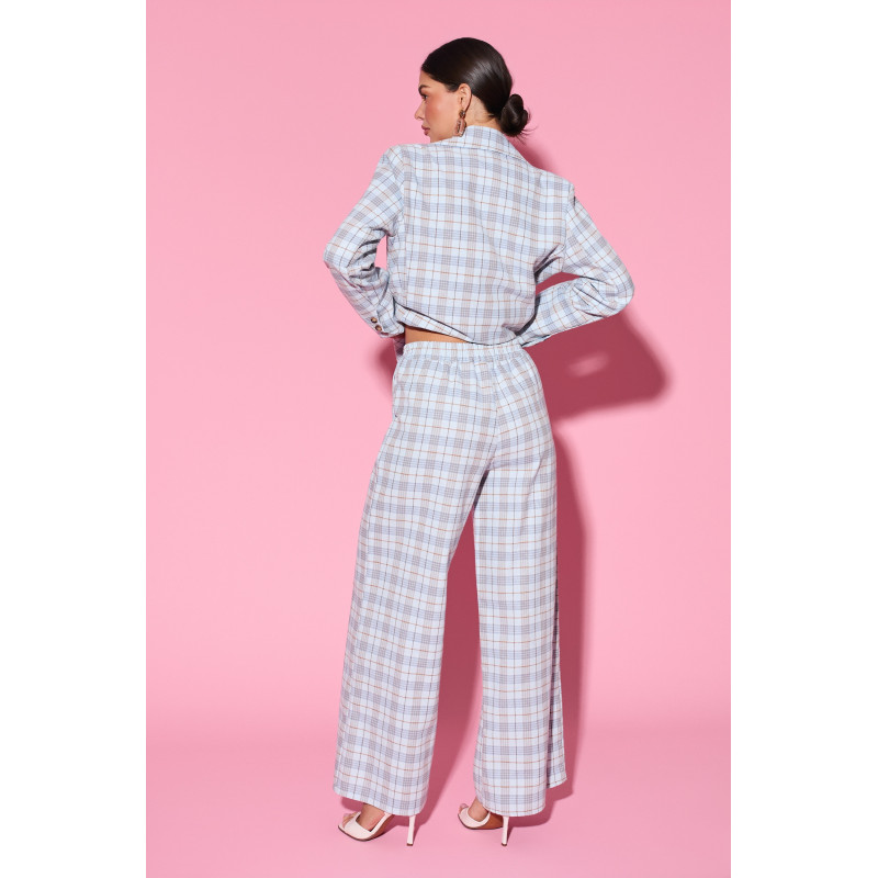 Spodnie w kratę z szeroką nogawką i wiązaniem