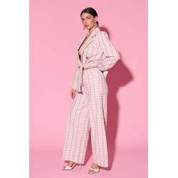 Spodnie w kratę z szeroką nogawką i wiązaniem