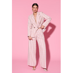 Spodnie w kratę z szeroką nogawką i wiązaniem