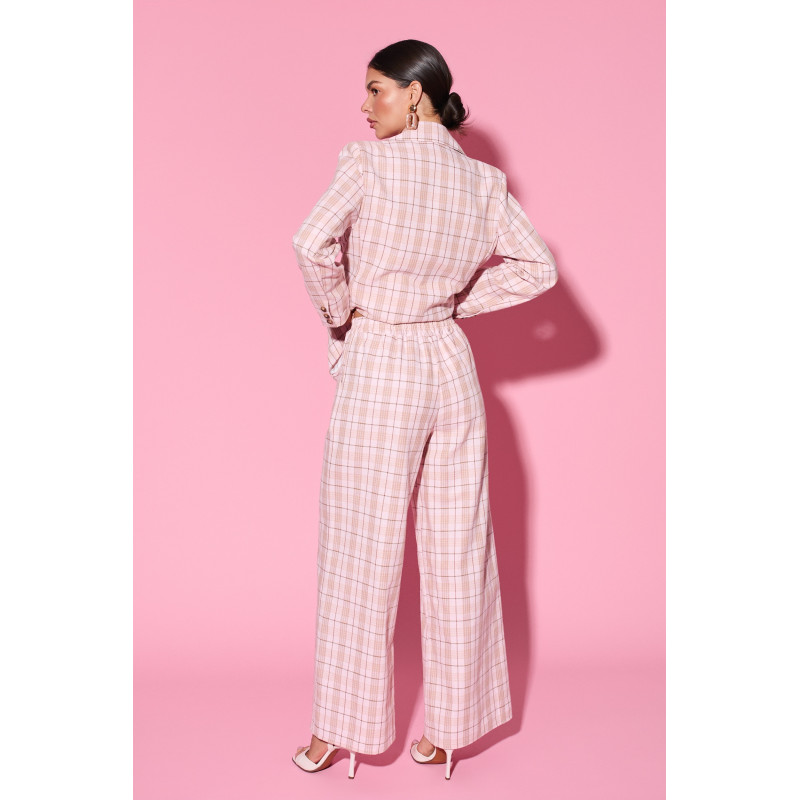 Spodnie w kratę z szeroką nogawką i wiązaniem