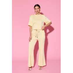 Dzianinowe spodnie flare z elastycznym pasem