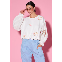 Bluza z haftowanymi kwiatami i ozdobnymi rękawami